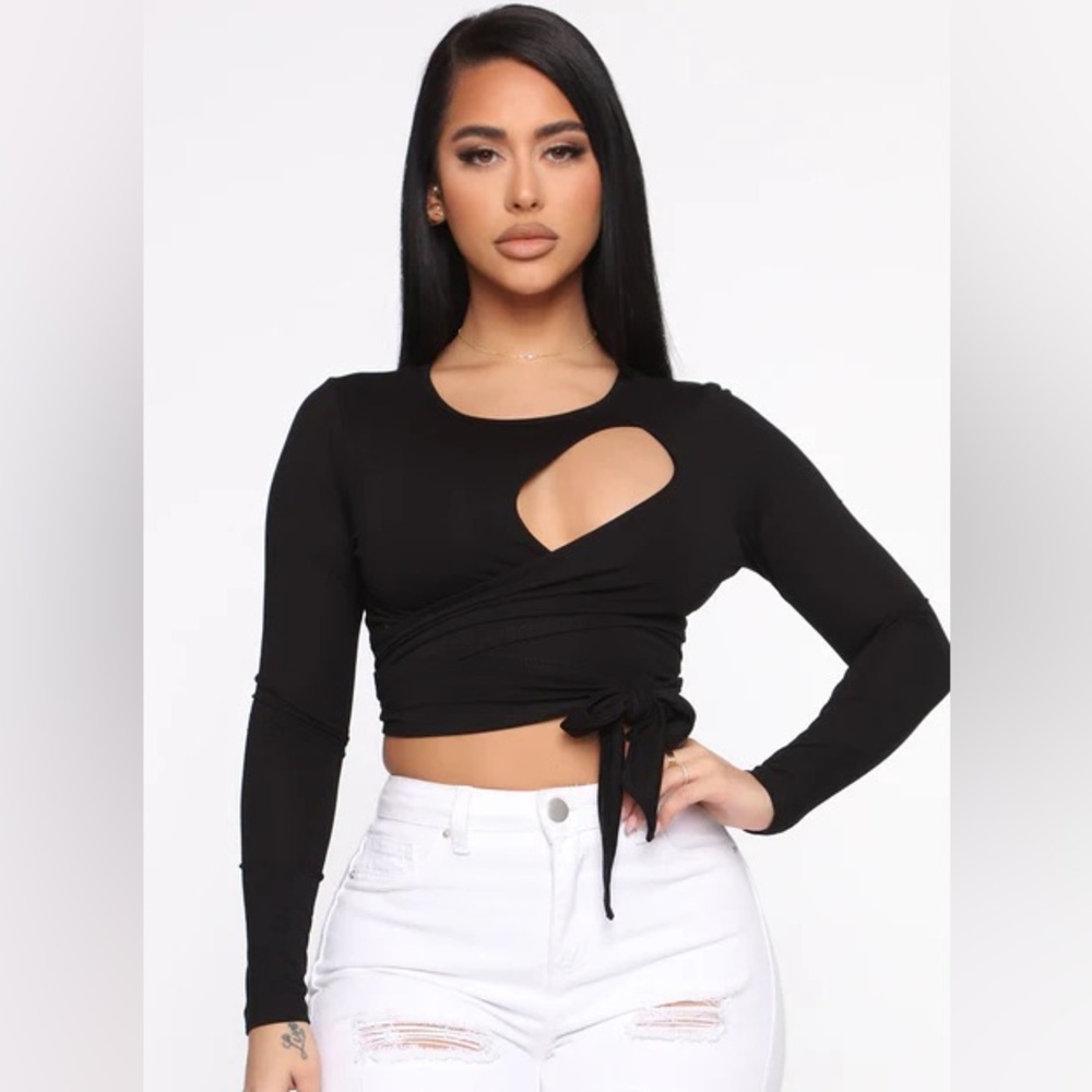 Fashion Nova Black Cut-Out Wrap Top